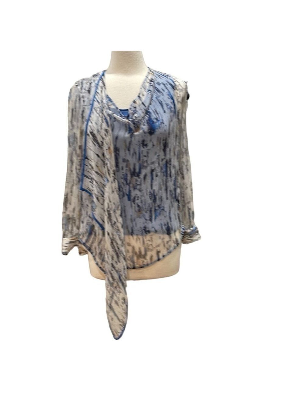 PORTS 1961 Watercolor Print Silk Chiffon Asymmetric Cowl Neck Scarf Top SZ 4
